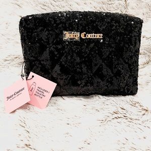 Juicy Couture Black  Sequins Cosmetic Case Makeup Bag NWT